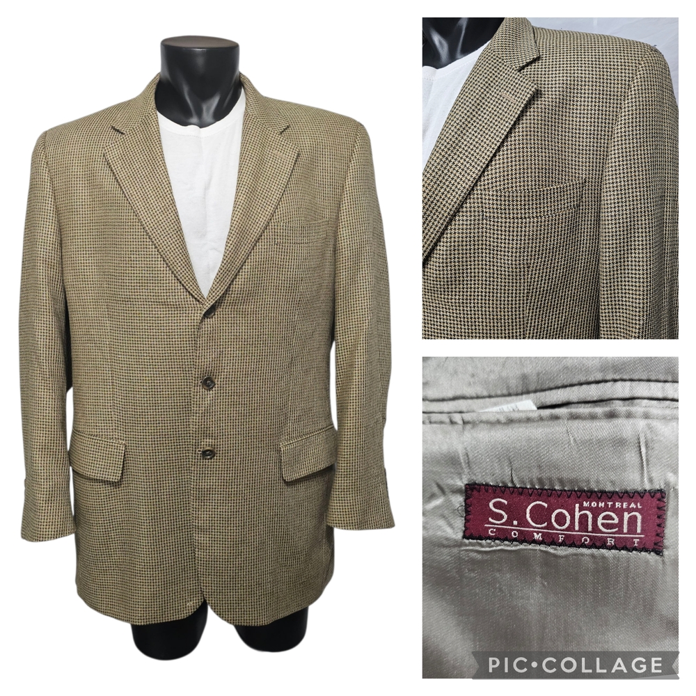 S Cohen Brown Houndstooth Blazer Sport Coat Jacket Lined